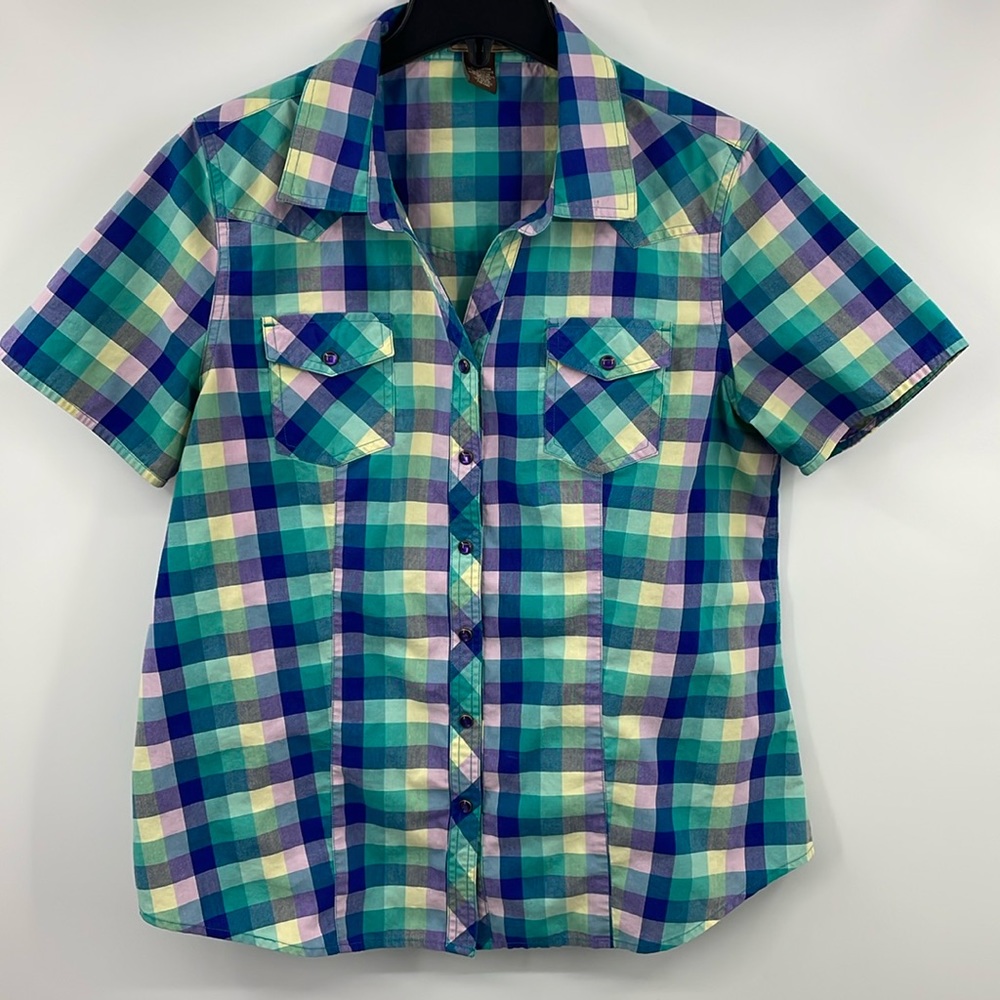 Bit & Bridle pastel plaid snap shirt Size Large
